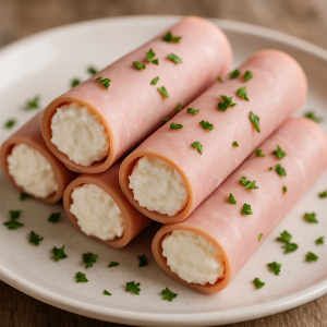 Rollitos de jamón con queso crema